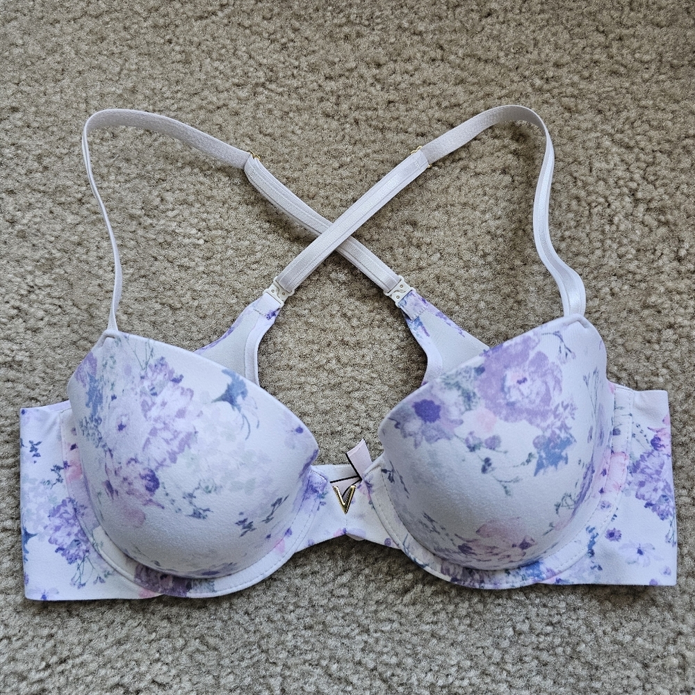 Victorias Secret lightly lined demi bra multiway white purple floral size 34C